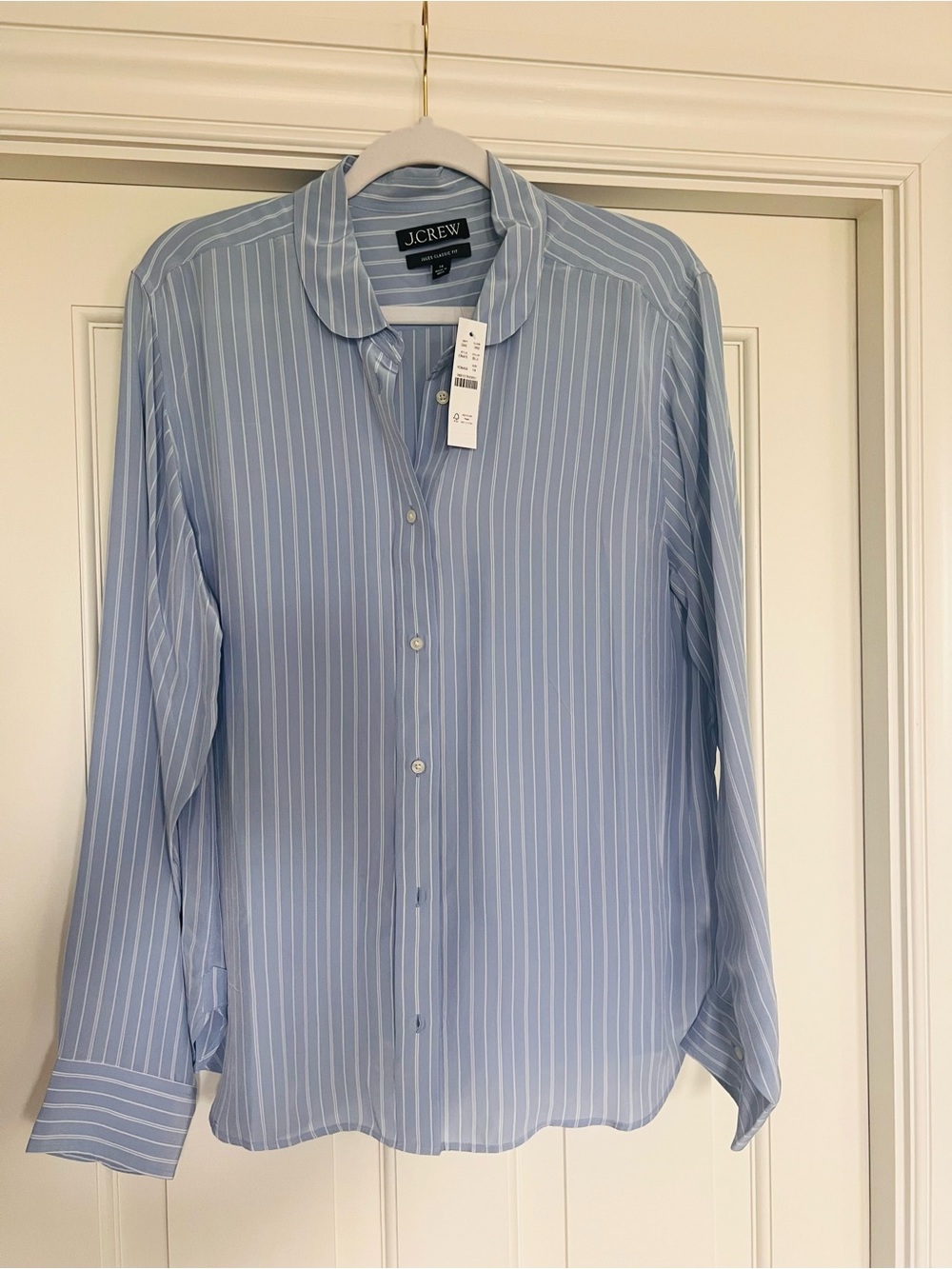 J. Crew Light Blue and White Vertical Stripe Button-Up Blouse